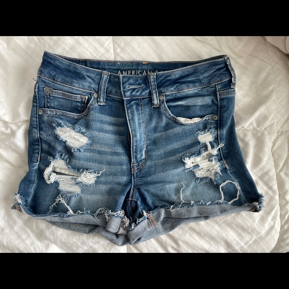 American Eagle Super soft, dark wash, high waisted shorts